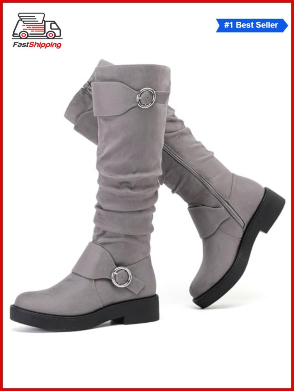 ✨ Women's Knee High Flat Boots Faux Leather Side Zip Casual Fashion